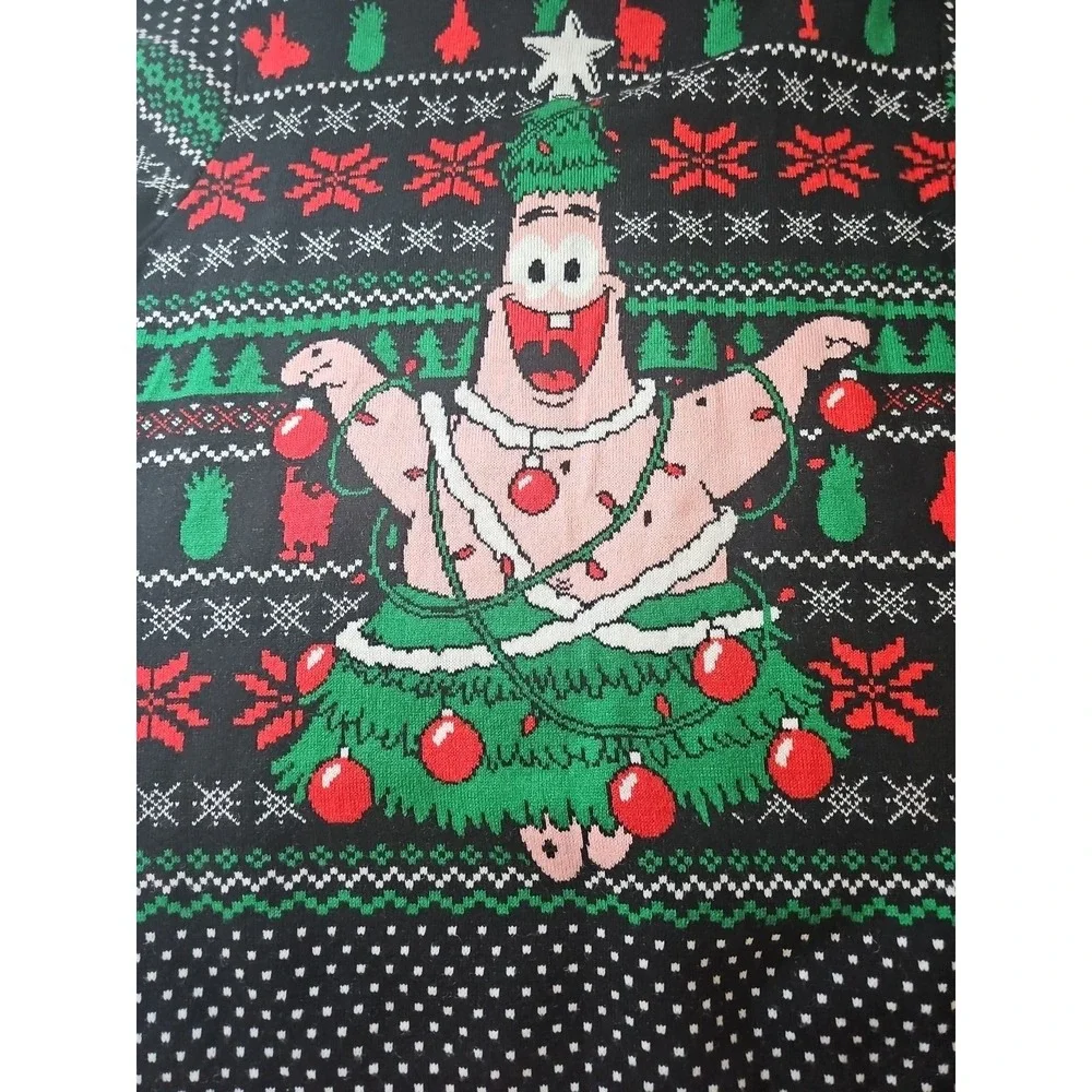 SpongeBob Patrick Star Christmas Ugly Sweater Men's‎ M Black Holiday Nickelodeon